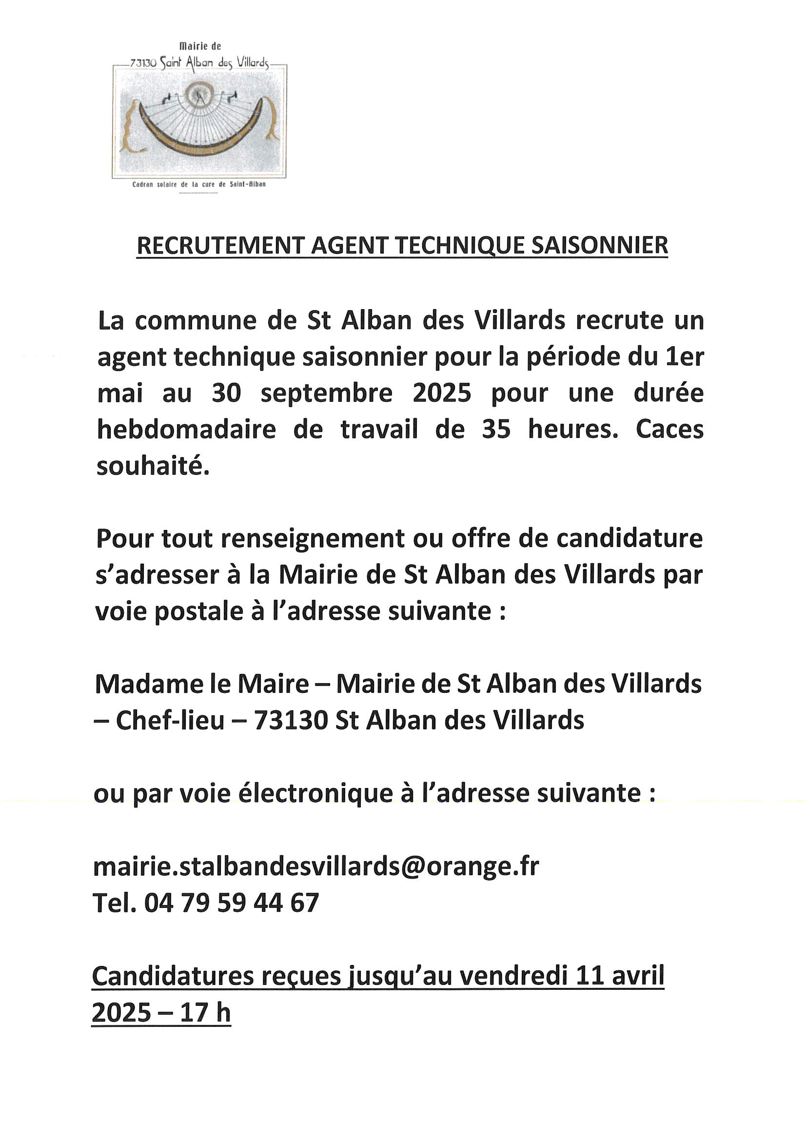 RECRUTEMENT AGENT SAISONNIER